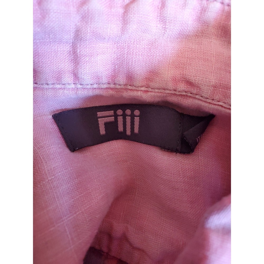 Fiji womens size M long sleeve button up 100 linen pink light blue checkered - Picture 2 of 4